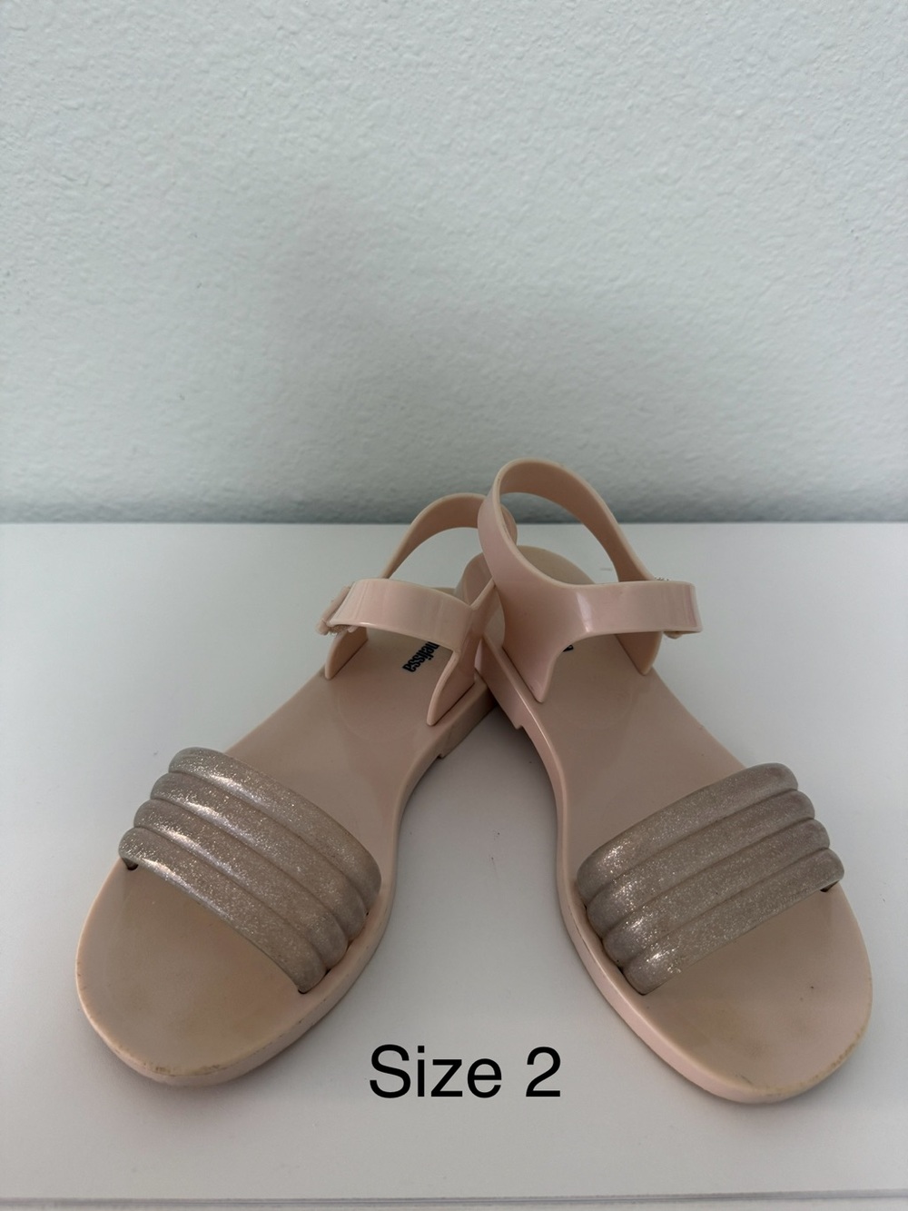 Mini Melissa Girls' Nude Pink Shimmery Strap Sandals
